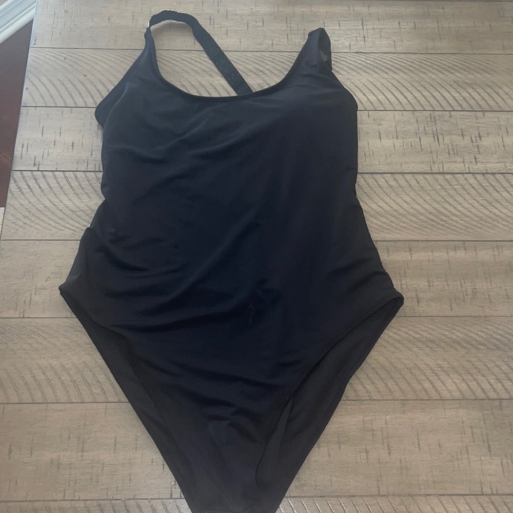 Black Swim Suit with Silver Criss Cross Back